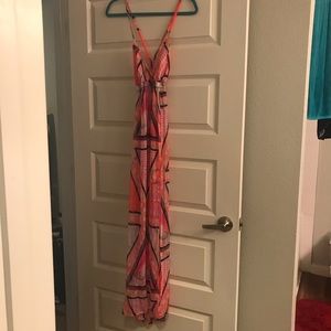 Pink pattern swimsuit coverup with slit